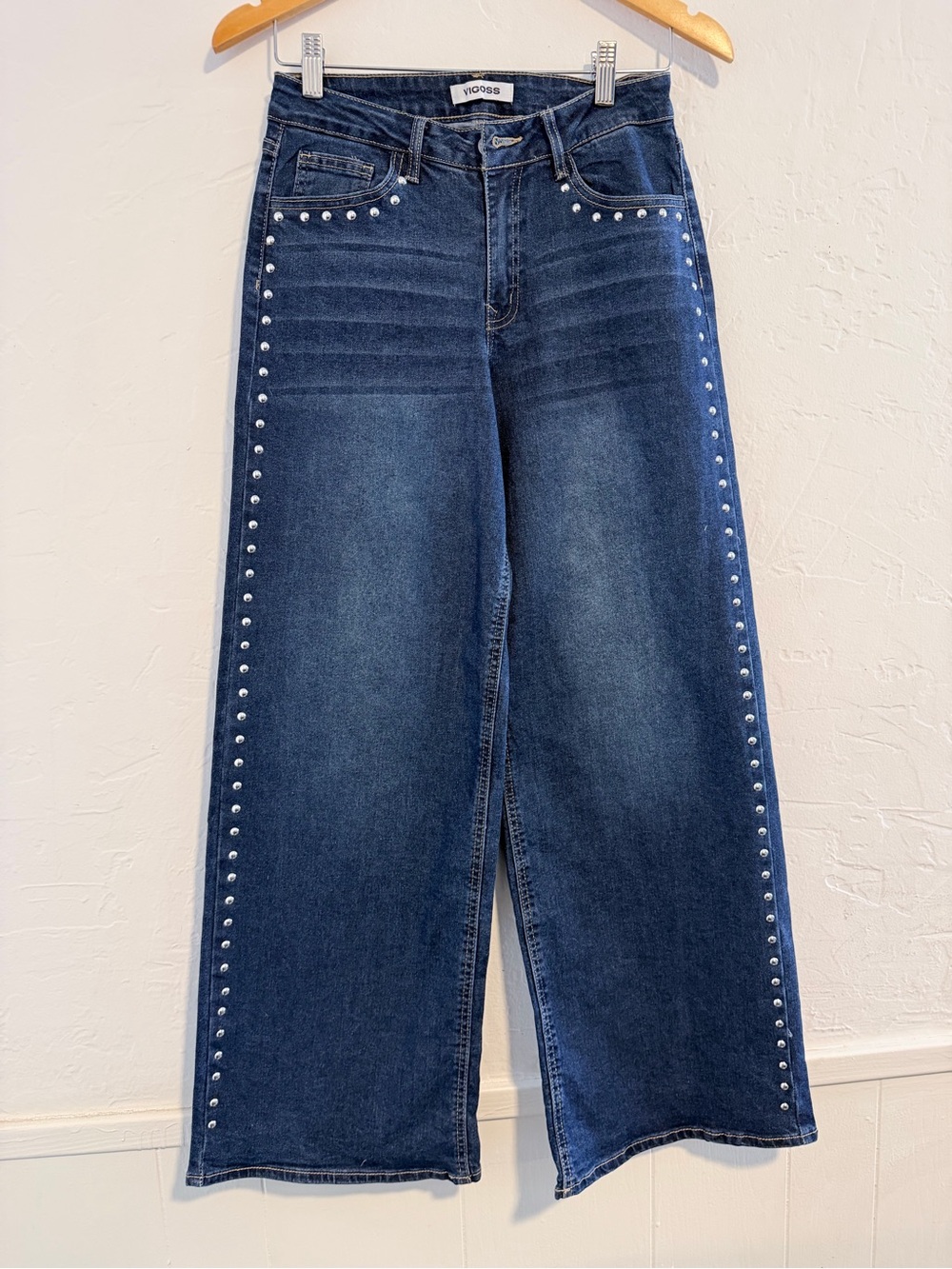 Vigoss Dark Blue Wide Leg Jeans with Silver Studs